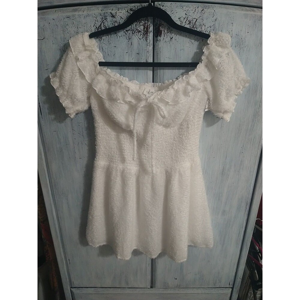 Lelis Faux Fur Mini Dress Lrg White Y2K Cottage Corn Beachy Feminine